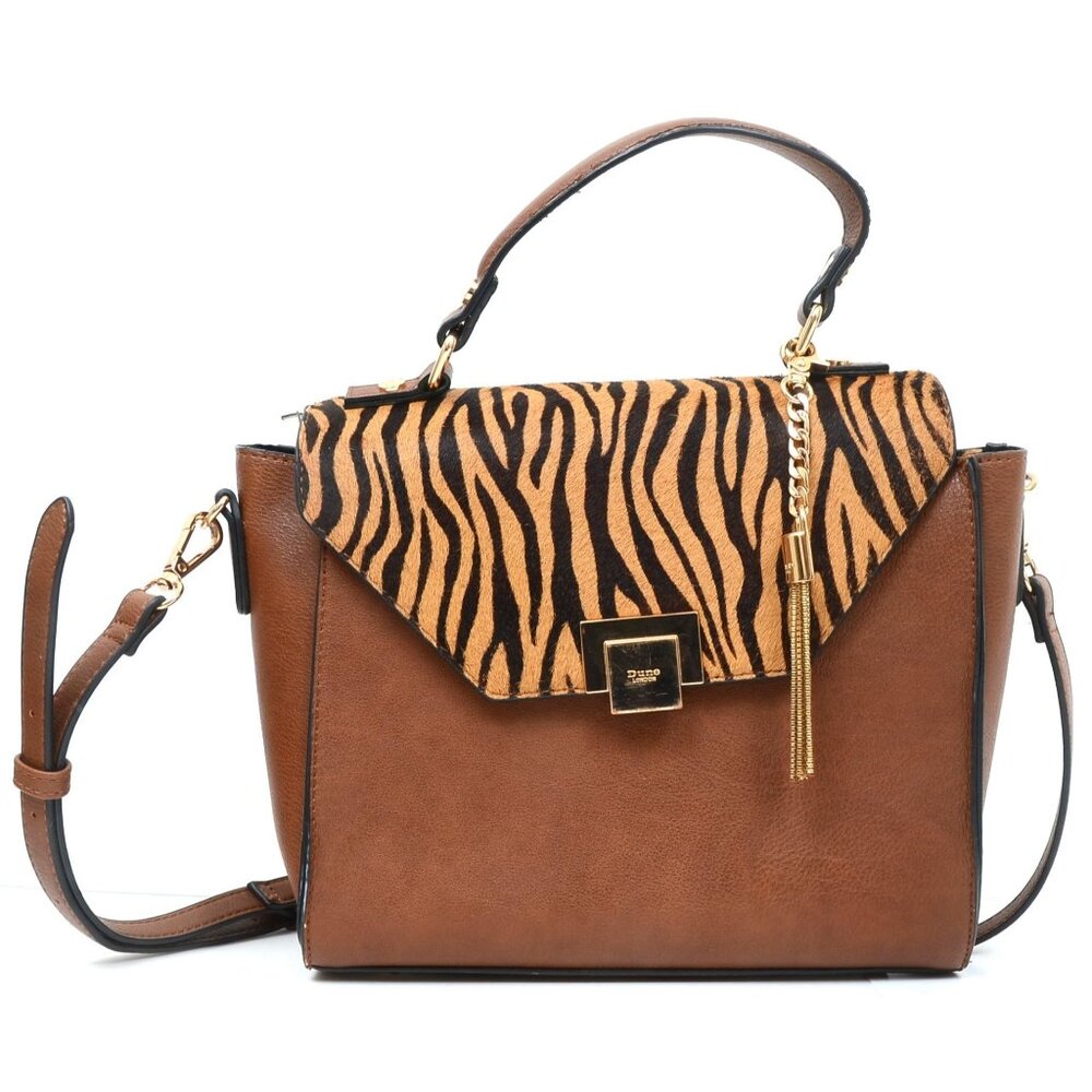 Dune London Calf Hair Animal Print Tiger Satchel Crossbody Top Handle Purse‎
